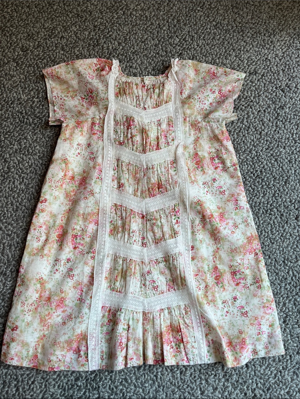 Bonpoint Pink Floral Lace-Trim Dress